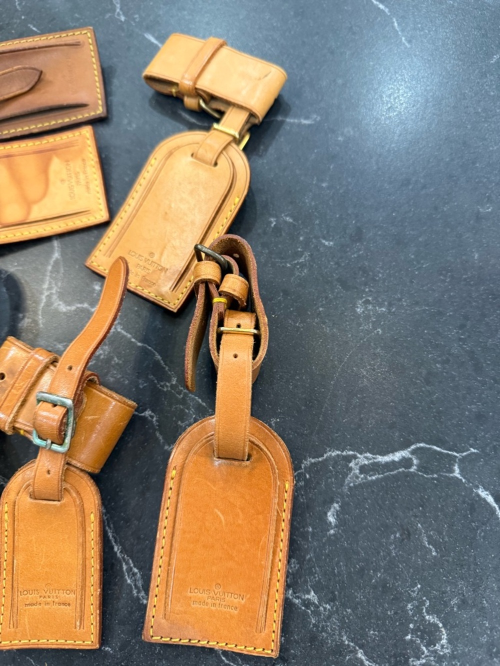 Louis Vuitton Tan Leather Luggage Tag Lot with strap - Picture 3 of 4